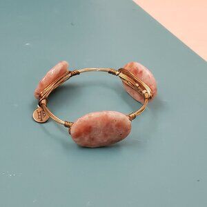 Bourbon and Bowties Gold Wire Bracelet with Peach-Pink Stone Beads